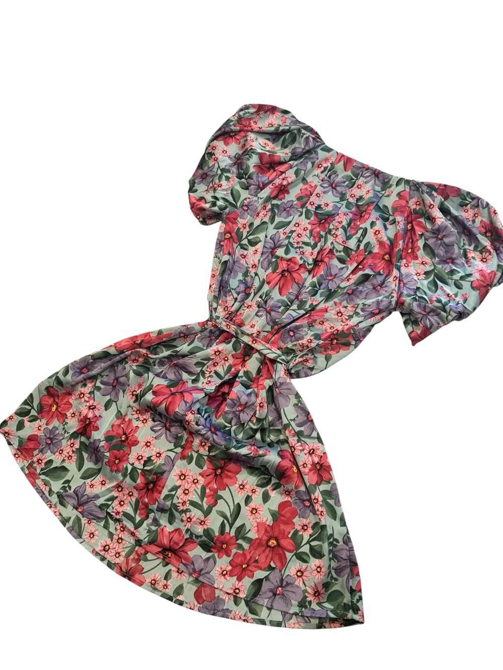 NWT Umgee Floral Puff-Sleeve Belted Mini Dress - Picture 6 of 7